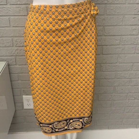 MICHAEL Michael Kors Geometric Yellow Paisley Wrap Skirt Size 4 - Picture 1 of 11